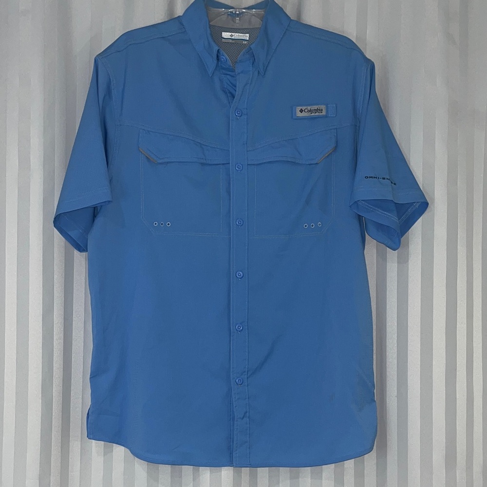 Columbia Men’s Short-Sleeve Performance Fishing Gear Shirt in Bright Blue